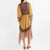 Robe imprimée pour femmes col en V lanterne à manches longues taille haute Hit couleur ourlet asymétrique robes Vintage femme 210531