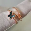 Women Luxury Butterfly Shaped Finger Rings with Side Stones Korean Version Rose Gold Color Twist Knucle Ring Jewelry