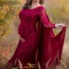 레이스 출산 맥시 가운 사진 촬영을위한 드레스 긴 소매 임신 드레스 사진 소품 망토 임신 여성 의류 X0902