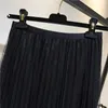 Surmiitro vår sommar koreansk stil blå svart spets tassel kvinnor hög midja mesh tulle pläterad lång midi kjol kvinna 210712