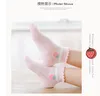 Children's strawberry short lace baby socks girls solid color curly sock thin section sweat-absorbent breathable spring and autumn princess Korean version