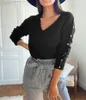 여성용 블라우스 셔츠 여성용 v 넥 긴 소매 탑 솔리드 컬러 풀오버 스웨터 버튼 Warm Outwear Office Lady Clothing 2021 Fall