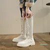designer bandagelaarzen leer dames gebreide elastische sokken witte martin dikke zolen kniehoog