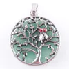 Wojiaer Natural Crystal Stone Pendants Jewellery Vintage Silver Hollow Wisdom Tree Round Necklace Jewelry Making Bn365