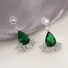 Micro Pave CZ för kvinnor 2021 Trendiga Smycken Bröllop Luxury Dangle Brand Smycken Grön Kristall Örhängen