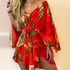 Casual Dresses Summer Dress Fashion Women Autumn V-Neck utskrift Löst Comfy Short Sleeve Robe Femme Ete Y2K Vestido de Mujer327C