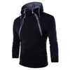 Solid Mens Sweatshirt Contrast Casual Slim Double Zipper Decoration Hoodies Men Warm Pull Ribbed Hem Male Streetwear 210524