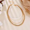 IPARAM Bohemian Multi-layer Pearl Choker for Women Vintage Gold Thick Chain Short Necklace Jewelry Party Gift
