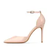 Dress Shoes Ankle Strap High Sandals Patent Leather Heels Hollow Thin Heeled Summer Sandal Nude Size 33