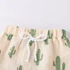 Conjuntos de ropa corta de verano para bebé, chaleco sin mangas de algodón y lino con estampado de dibujos animados de Cactus y sol arcoíris, Top + Pantalones cortos, 2 uds., traje deportivo para niños