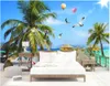 Patrón de pantalla de fotos personalizados Murales 3D Murales para la sala de estar Moderno Dibujos animados Romántico Romántico Árbol Mediterráneo Globo Mar View Island TV Fondo Papeles de pared