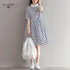 Sommer Frauen Kleid Japanische Mori Mädchen Stehkragen Welle Gedruckt Lose Vestidos Femininos Vintage Baumwolle Leinen Nette 210520