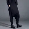 [EAM] 2022 Spring Fashion Black High Waist Elastic Pockets Patchwork Casual Woman Full Length Harem Pants SA155 211216