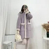 Women Violet White Faux Fur Coat Outwear Button Warm Thick Stand Collar Pocket Single-Breasted C0448 210514