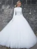 Kogeljurk trouwjurken lange mouwen kanten applique tule sweep trein hoge nek op maat gemaakte vestido de novia plus size kasteel bruid 403