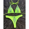 Bikinis Set Summer Swimsuits Crystal Bling Sexy Women Solid Bikini 2022 Halter Bandage Push-Up Padded Bra Thong est Bathing Biquinis