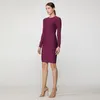 Casual Dresses Top Quality Purple Long Sleeve O-neck Zipper Rayon Bandage Dress Women Bodycon Pencil