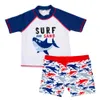 Bebek Toddler Erkek Mayo Setleri Balık Baskılı 2 adet Çocuğun Mayo Çocuk Mayo Beachwear Kısa Kollu Çocuklar Boy Sörf 210326