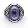 Cluster Rings S925 Sterling Silver Purple Agate Stone Women Ring With Red CZ Elegant Vintage Onyx Finger For Men Female Fine Jewelry
