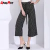 Beach Pants Women Summer Loose Causal Polka Dots Belt High Waist Wide Leg Elegant Ankel Length Woman Trousers 210428