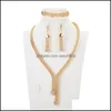 Earrings & Necklace Jewelry Sets Dubai Gold For Women African Bridal Wedding Gifts Party Long Ring Bracelet Set Drop Delivery 2021 Hg0Ej