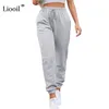 Liooil Sexy High Waist Loose Fleece Sweatpants Trousers With Pocket Fall Winter Black White Baggy Joggers Women Sweat Pants 210915