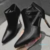 حذاء اللباس 2022 أزياء جلدية الكاحل أحذية واحدة النساء رقيقة عالية الكعب سستة أشار تو ربيع الخريف أبيض أسود