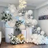 147 قطعة بالونات بيضاء من الكروم المعدني الفضي مجموعة قوس جارلاند لعيد ميلاد الزفاف بالونات الديكور العروس استحمام الطفل X0726