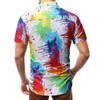 Mannen Hawaiiaanse shirt korte mouw revers kleurrijke inkt gedrukt blouse zomer borst zakvakantie ademend shirts 210527