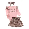 Baby flicka kläder 12 18 månader rosa långärmad romper leopard tryck kjol för småbarn flickor vårdräkt kläder set5266049