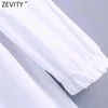 Zevity Women甘いビッグピーターパンカラー裾プリーツフリルホワイトシャツの女性アガリックレースvestidosシックなドレスDS4957 210603