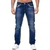 Men Jeans Solid Pockets Stretch Straight Pants Denim Smart Casual Trousers Daily Streetwear Men's Clothing 211108