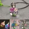 Mode Papillon à fleurs séchées lumineuses Boule de verre pour femme Collier de corde Pendentif Collier de corde pour femmes Strip Cuir Cuker XY438