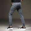 Calças Cinzas Calças Calças Stretch Denim Skinny Slim Ajuste Jovem Biker Streetwear Masculino Cowboys Calças Coreano Homens Moda Roupas 210518