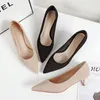 Autumn Office Lady Shoes Women Heels Solid Flock Black Beige Sexy Shallow Comfortable Point Toe Thin High Heels Woman Pumps 210520
