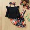 Halloween Weihnachten Mädchen 3 stücke Set Neugeborenen Baby Kinder Mädchen Casual Kleidung Halloween Print Romper Hosenträger Rock Haarband Outfits