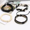 Corde tressée à la main en cuir multicouche perles en bois bracelets porte-bonheur ensemble réglable Punk bracelet bijoux pour hommes femmes