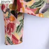 Zevity femmes coloré Graffiti imprimer chemise courte Femme pli manches bouffantes élastique décontracté Slim Blouse Roupas Chic hauts LS7697 210603