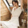 High End Designer Self Portrait Mini Dress Vintage White Lace Polka Dot Printed V-Neck Cake Casual 210603