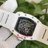 KV Maker Topkwaliteit Horloges 49mm x 42mm R M 055 Skeleton White Ceramic Bezel Transparent Hand-Winding Mechanical Automatic Mens Herenhorloge Horloges