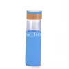 Creative Skinny Water Bottles Sealed With Bamboo Cover Lids Reusable Silicone Glass Water Cup Double Thermos Bottle