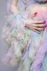 Unique Colorful Photo Shoot Evening Dresses Sexy See Through Ruffles Tulle Lace Pregnant Women Cape Dress Maternity Baby Shower