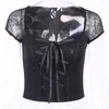 Старинные топы женщины Гот женская футболка женщины Bodycon Bandage кружева черные футболки готические стритюва сексуальные женские верхние повседневные сетки Tee 210324