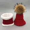 chapeau d'hiver ensemble Garçons Filles Enfants Chaud Polaire Doublure Chapeaux Chapeau D'hiver Pour Enfants Bébé 100% Fourrure Pompon Skullies Bonnets 211126