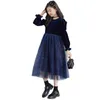 Vestidos de niña Vestido de niña adolescente Otoño Invierno Manga larga Lentejuelas Princesa Elegante Patchwork azul Midi Niños para 6-16 años