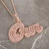 Nouvelle mode DIY personnalisé nom lettre pendentif collier or argent couleur Bling glacé CZ pierre cursive lettres pendentif collier avec chaîne de corde de 3 mm 24 pouces pour hommes femmes