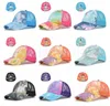 9 Stile Baseballmütze Pferdeschwanz-Baseballkappe Trucker-Kappen aus gewaschener Baumwolle Snapback Tie-Dye Bunte Mesh-Kappe DB626