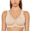 Bawełna damska Nie wyściełana Koronkowa Trim Pełna pokrycie Wirefree Plus Size Bra 210728