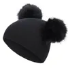 Bonnet tricoté pour enfants Super grand bonnet en laine Double boule bébé bébé enfant en bas âge bébé filles garçons chapeau d'hiver chaud 591 Y2