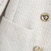 Vintage Mujer Beige V Cuello Abrigos texturizados Invierno-Otoño Damas Elegantes Chaquetas de doble botonadura Moda femenina Ropa exterior 210515